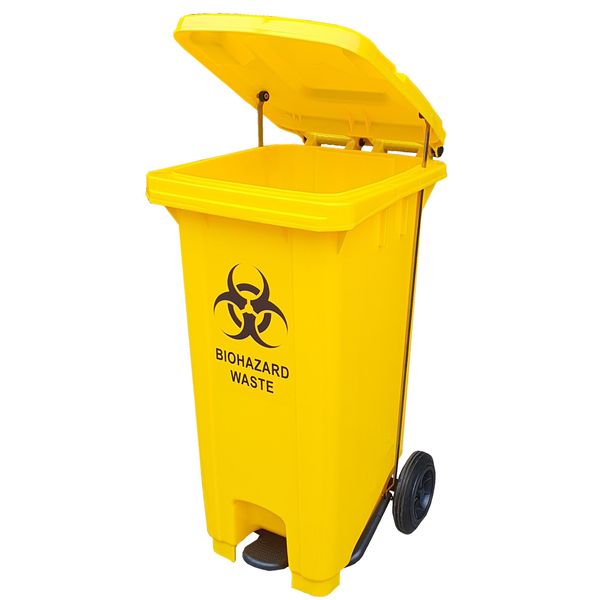 Biohazard Waste Disposal Bin (Yellow) with wheels and Foot Pedal 240L ...