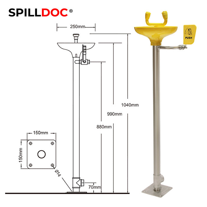 Spilldoc Floor Mounted Stand Eye Wash Station BD-540A