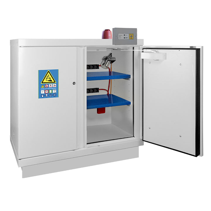Lithium Battery Storage Cabinet with Extinguisher and Alarm System Type 90 2 Doors + VIG190 + 2 E35LI