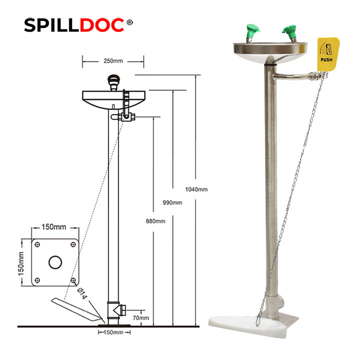 Spilldoc Floor Mounted Stand Eye Wash Station SD-540N / 316SS