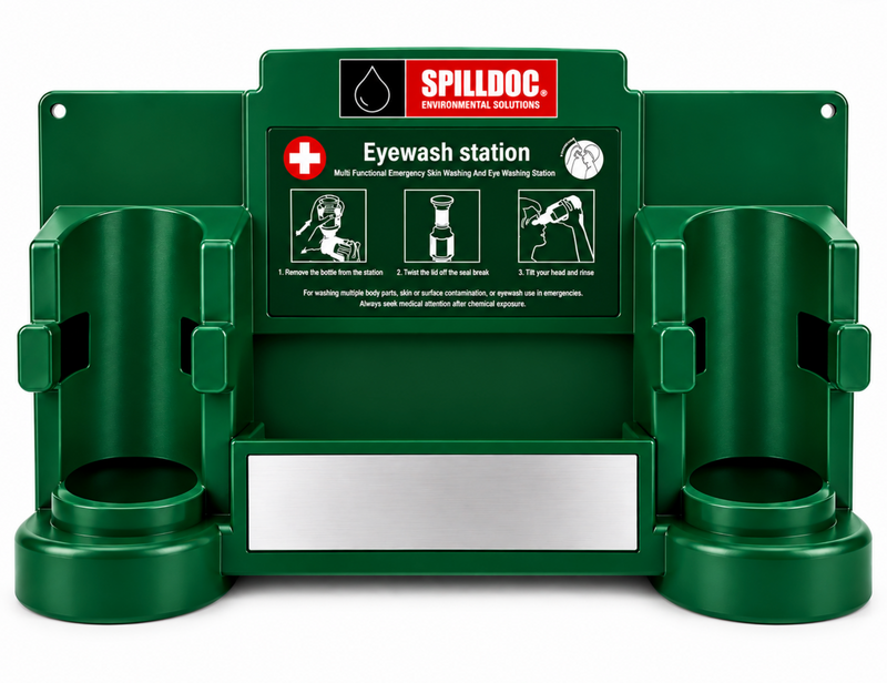 Spilldoc Wall Mounted Emergency Eyewash with 2 x 500ml Saline Solutions SDEW02+500B+FA