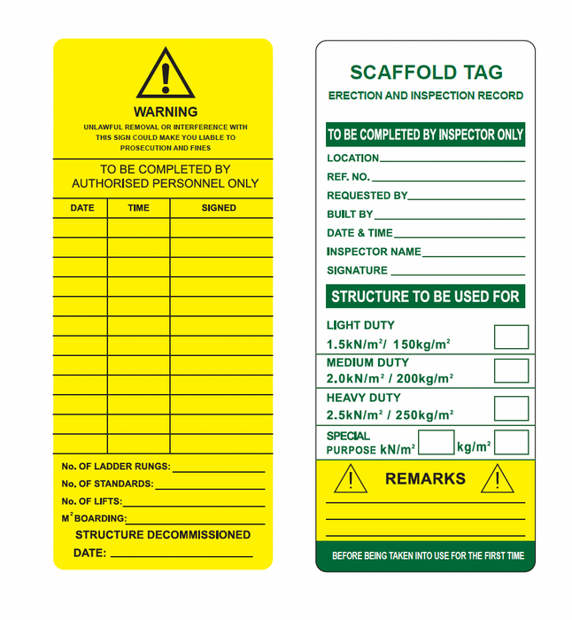 SafeLock® Scaffolding Safety Warning Tags