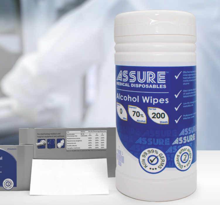 ASSURE Alcohol Wipes, 20cm X 25cm, 200Pcs/Tub